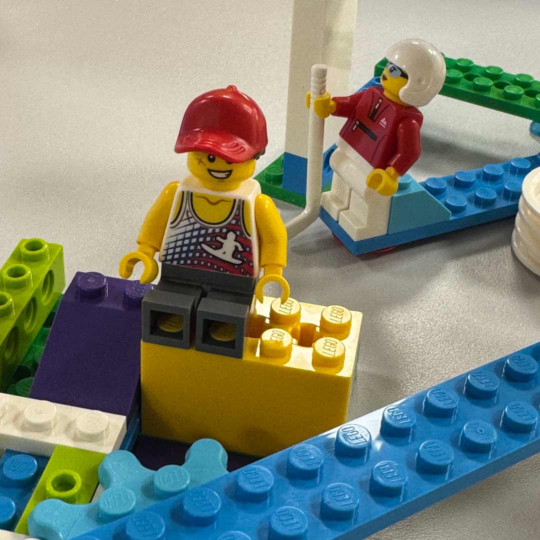 Close-up of hands-on building pieces used during sessions.